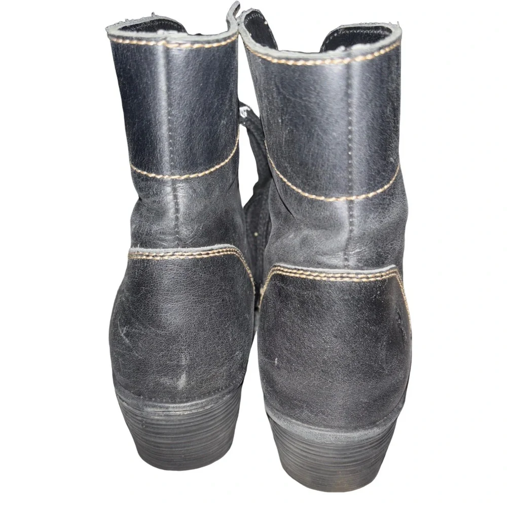 Fly London Ankle Wedge Boots Lace Up black Leather